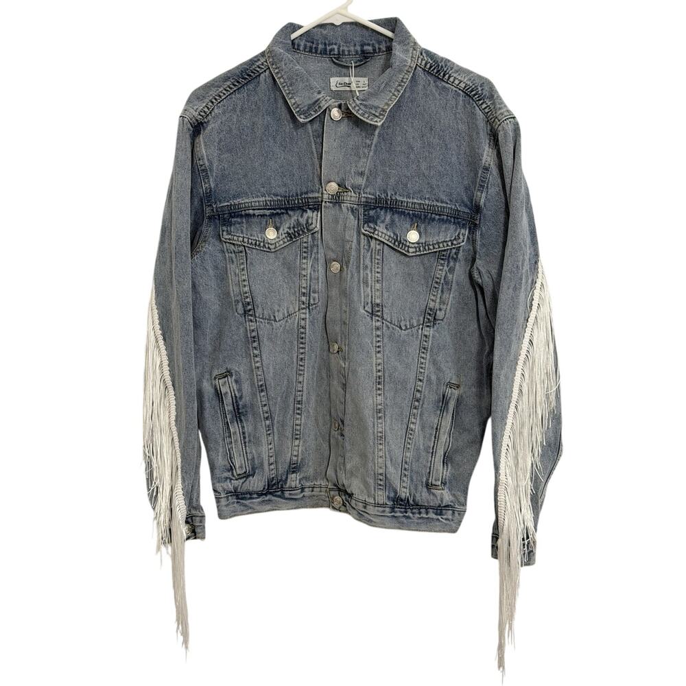 Elia Cher Women’s Size S Fringed Long Sleeve Western Denim Jacket NWT